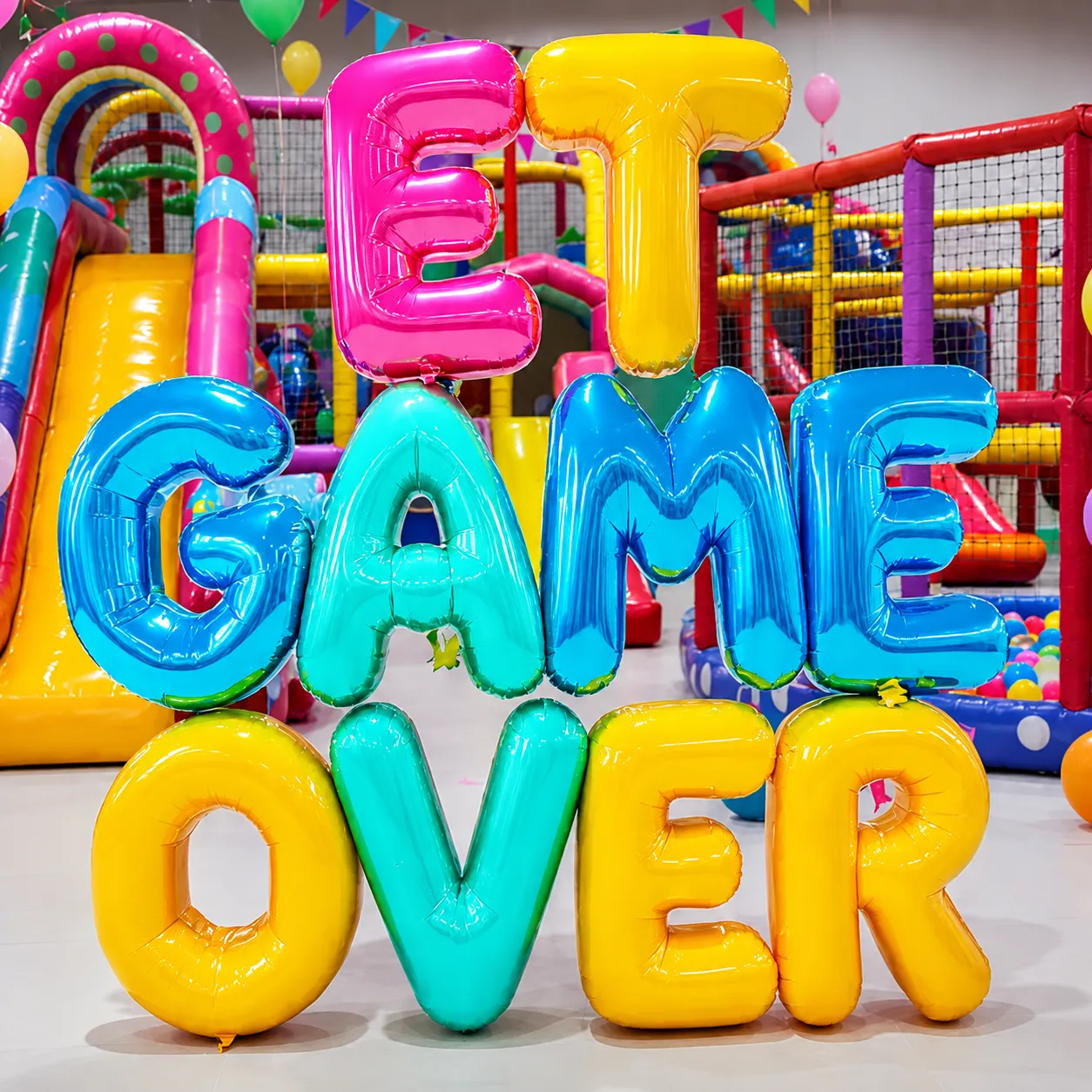Logo SET GAME OVER con globos coloridos